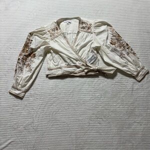 INTERMIX Cream Blouse with Brown Embroidery